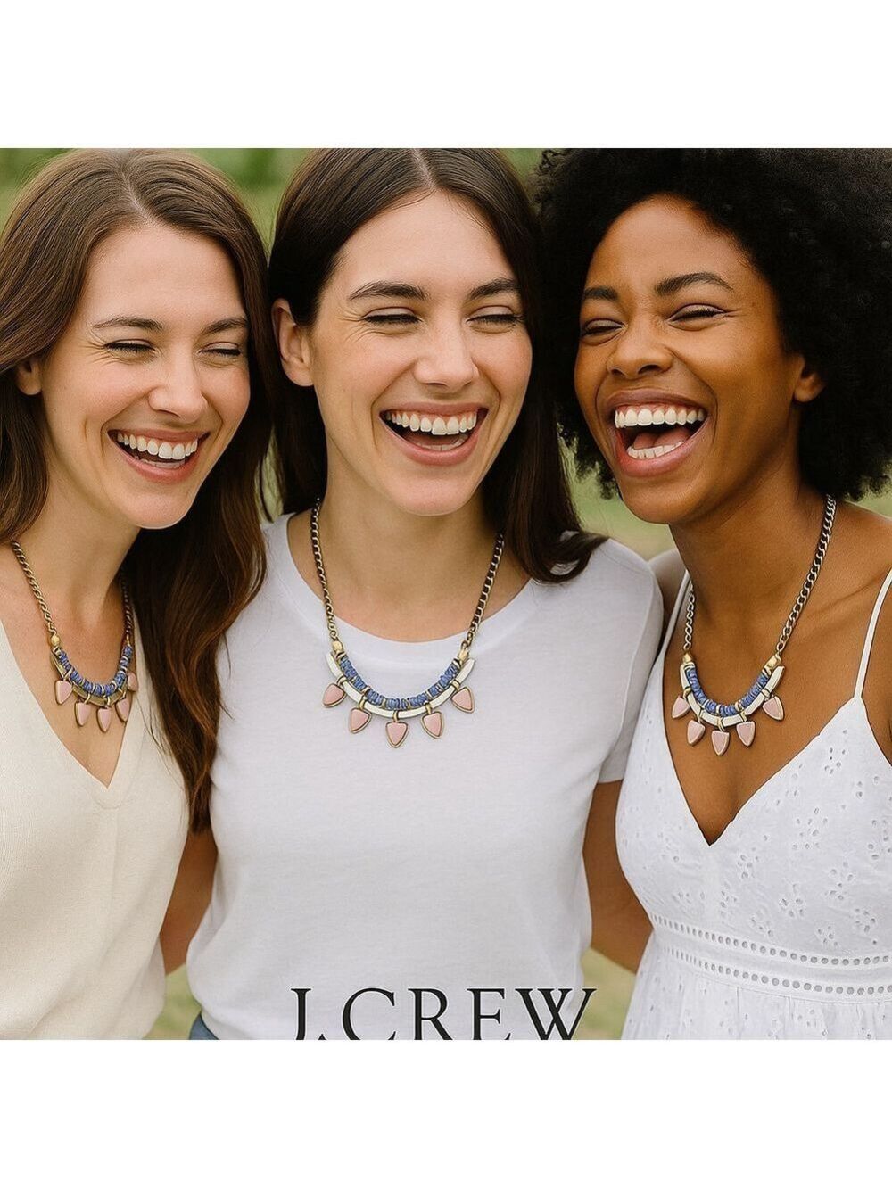 J. Crew Aztec Enameled Lucite Pink Blue Cream Bib Necklace